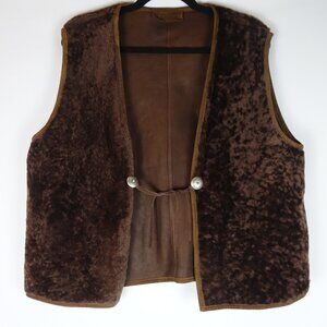 Vtg Ralph Lauren Shearling Vest w/ Navajo Button & Faux Fur Made In Italy, Sz 1x
